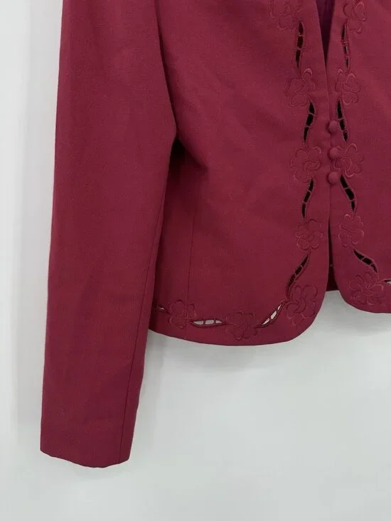 vintage 80s COTTAGECORE PINK BLAZER jacket embroidered floral cutout princess - Picture 6 of 11